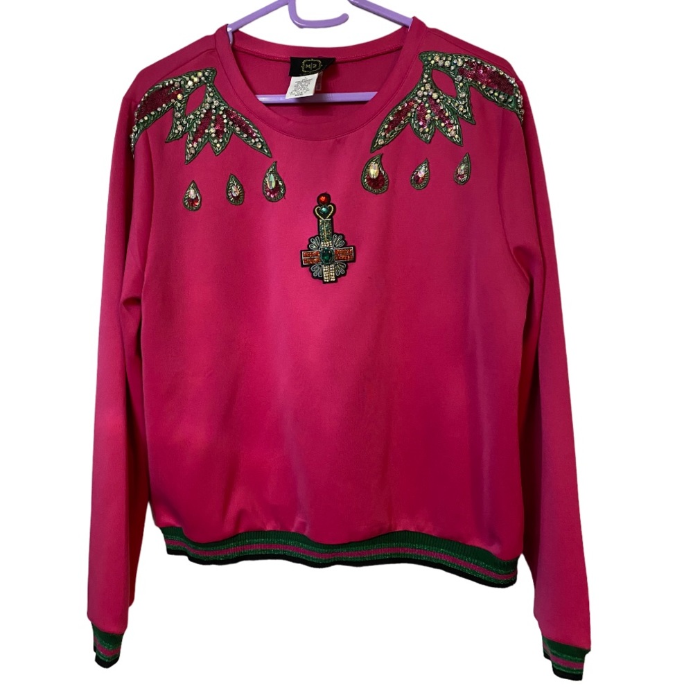 Stunning hot pink sweater sweatshirt top D&G stones design size L, never worn